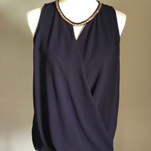 Cute navy top with gold beading